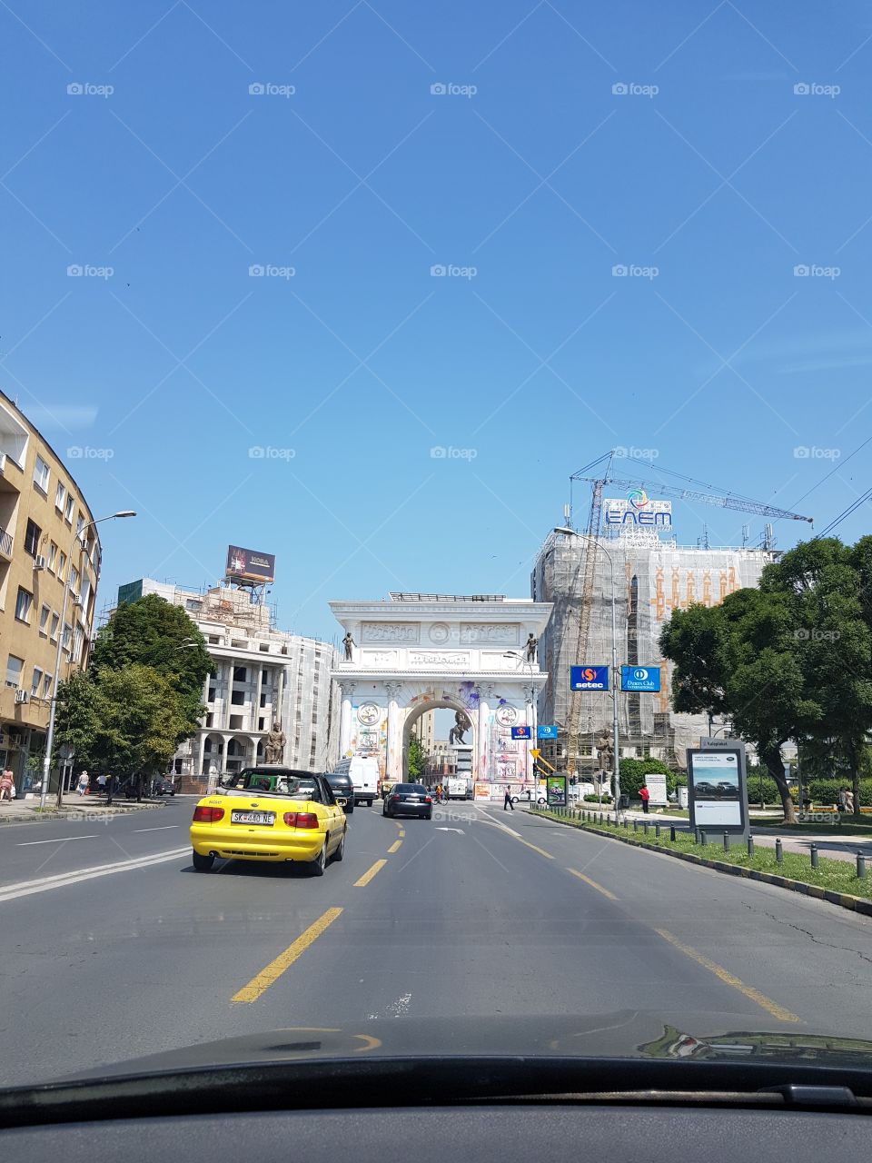 busy traffic street in big city, Skopje, Macedonia, Europe