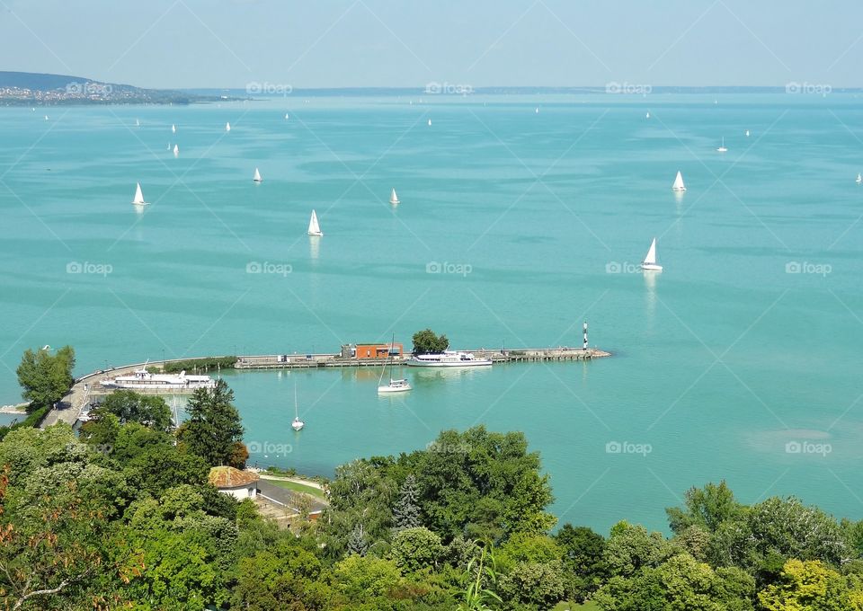 Scenic view of harbor at lake
