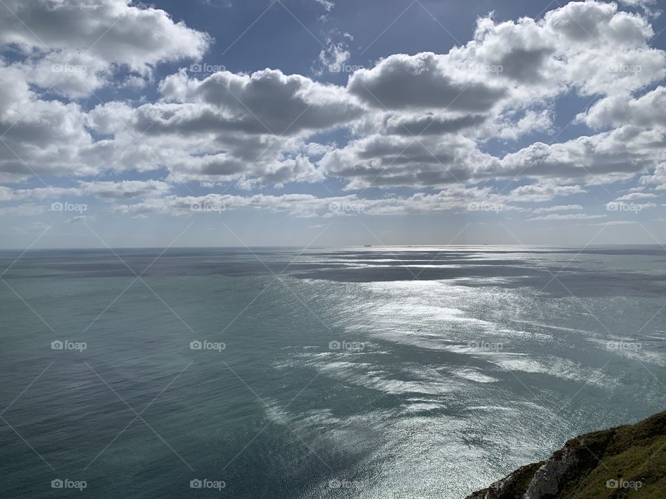 The English channel, on the white cliffs in Capel-le-Ferne