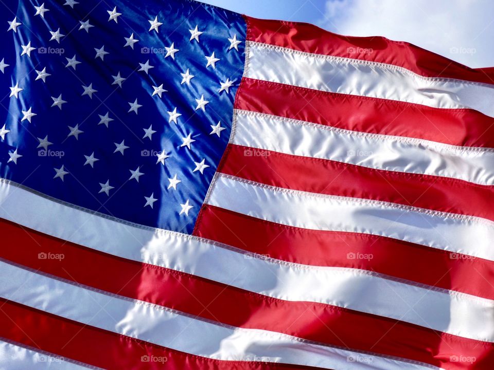 Close up view of the USA flag. 