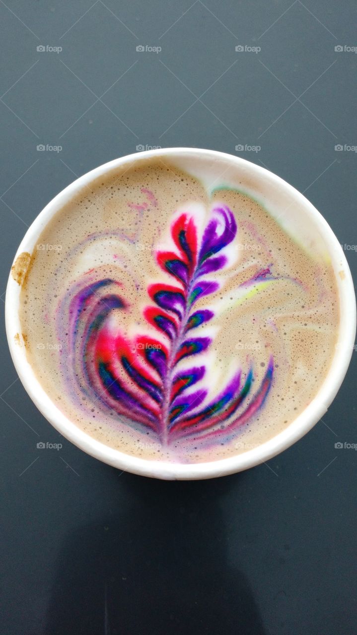 Tulip latte rainbow art