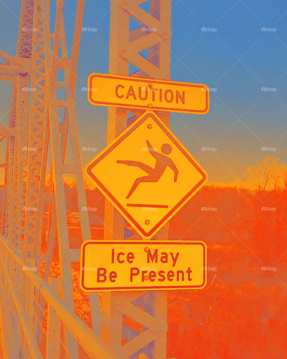 Warning sign, caution ice may be present 