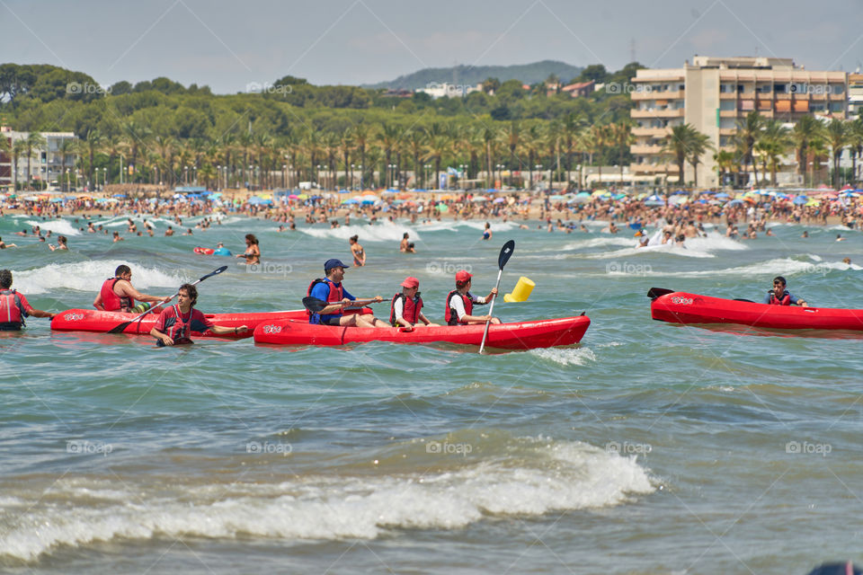 Kayak in a crowded beach