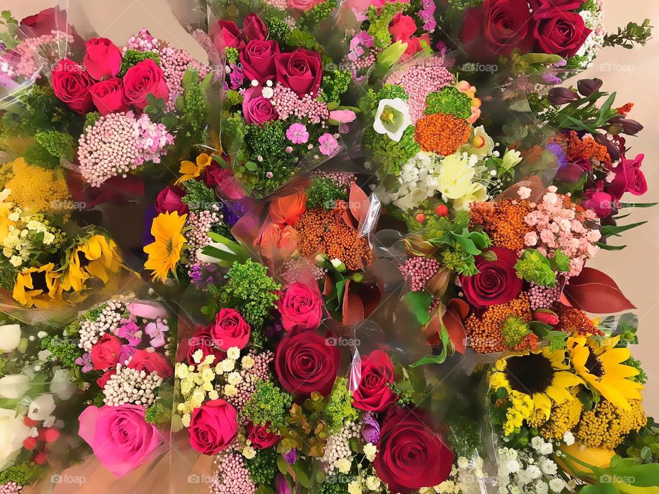 Beautiful multicolored flowers at the market.