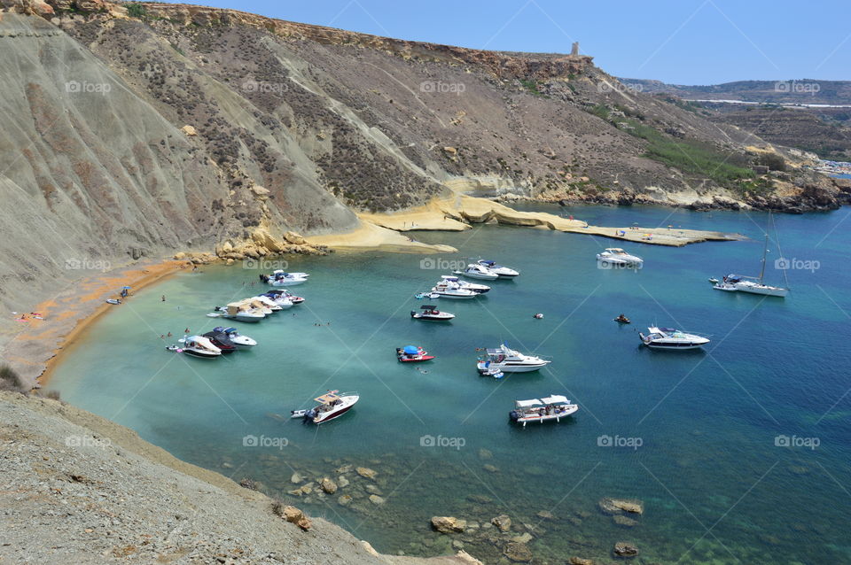 bay with boats photographed from above