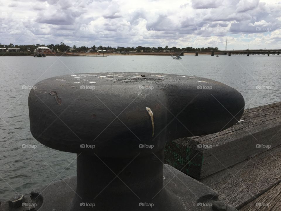 Giant iron cleat at ship dock