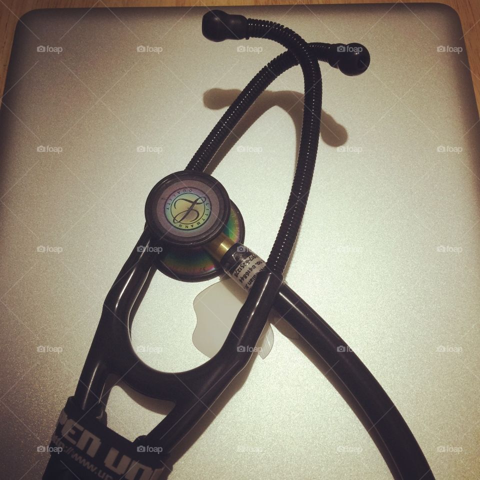 Portable laptop and stethoscope are two eesential stuffs medical practitioners must have.