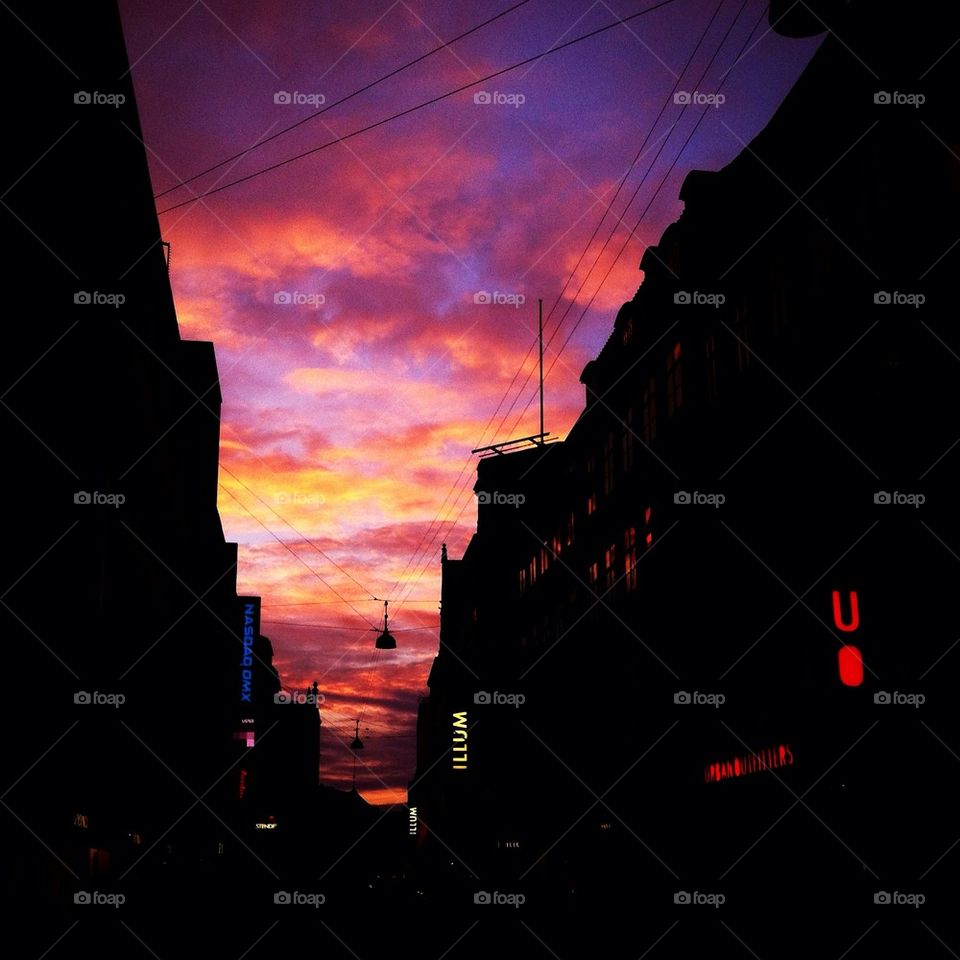 street city red sunset by rebelf