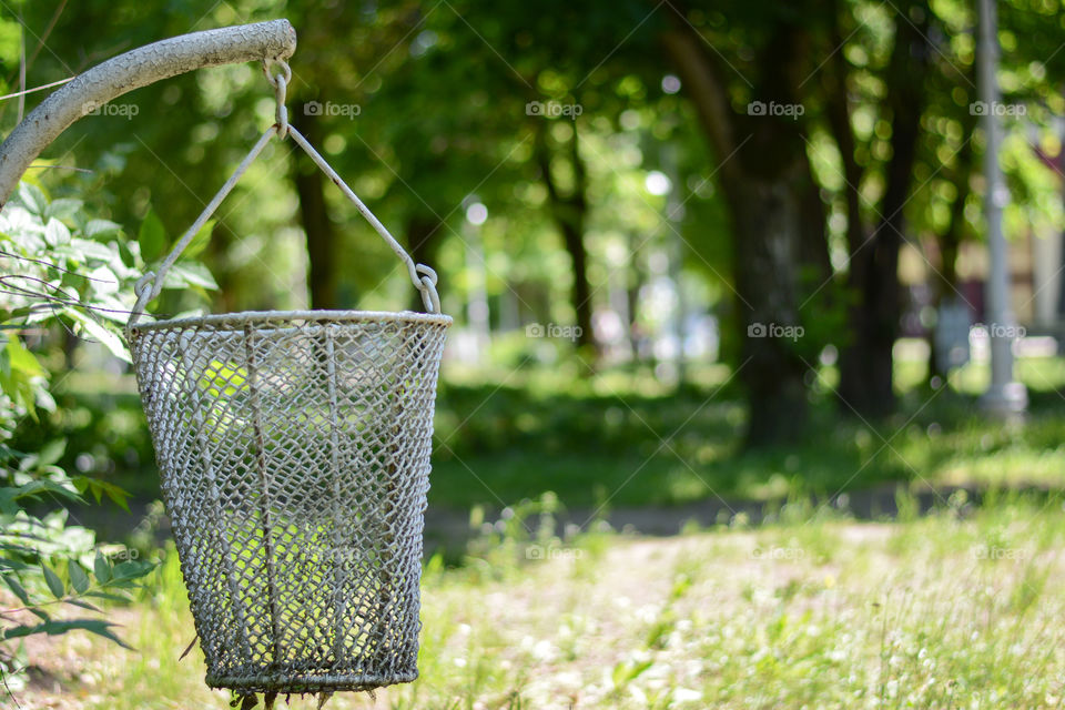 Metal Trash can in a park