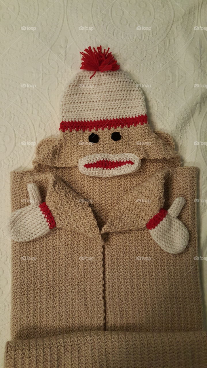 sock monkey crochet blanket
