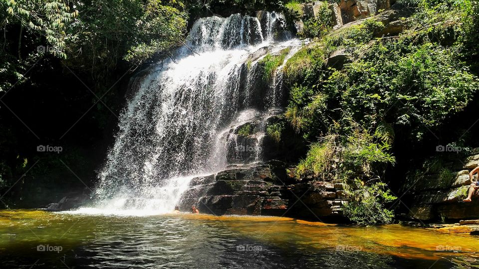 Waterfall falling from rock