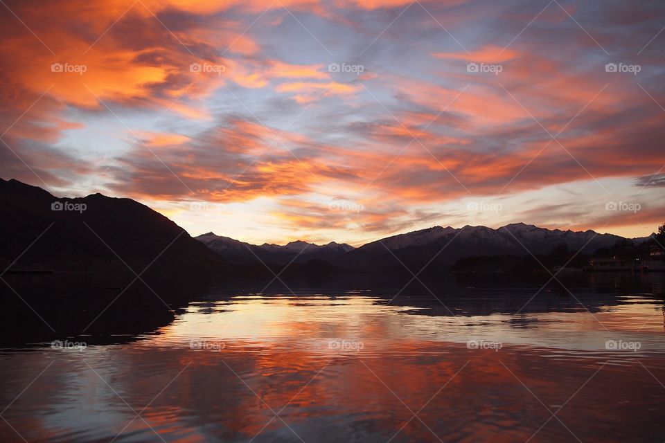 Sunset at Lake Wanaka, New Zealand. 