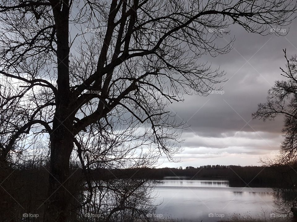 Moody evening over lake