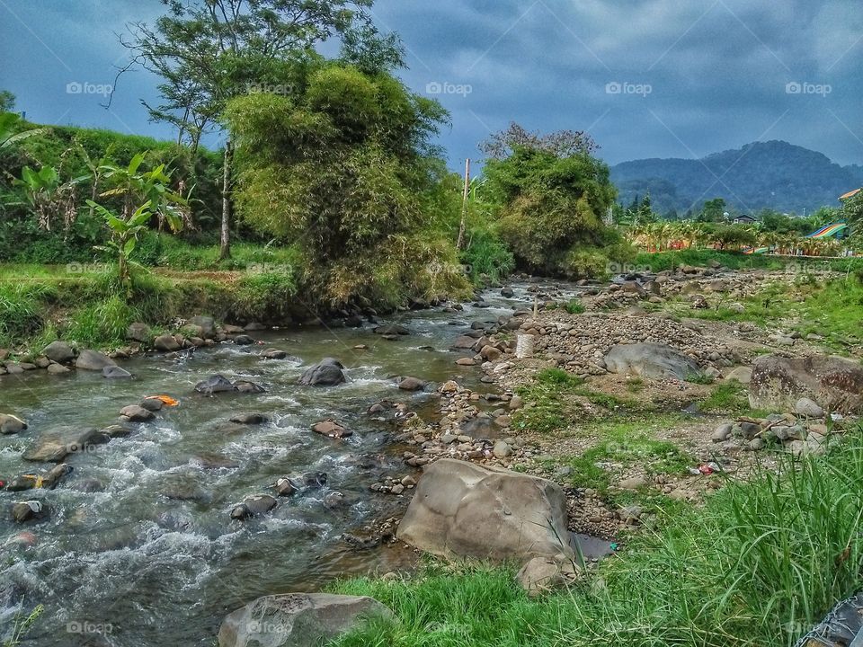 landscap river and mountain in  bogor city in indonesia