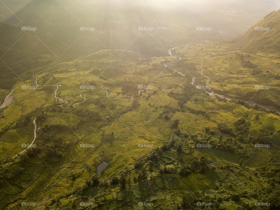 Thien Sinh rice valley in Autum sunshine