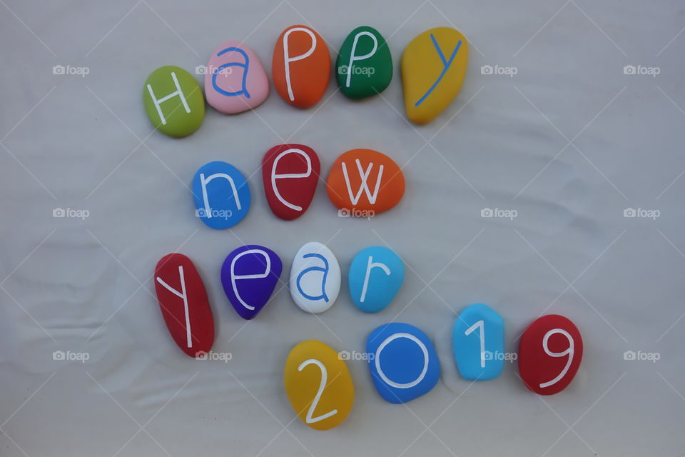 Happy New Year 2019 with colored stones