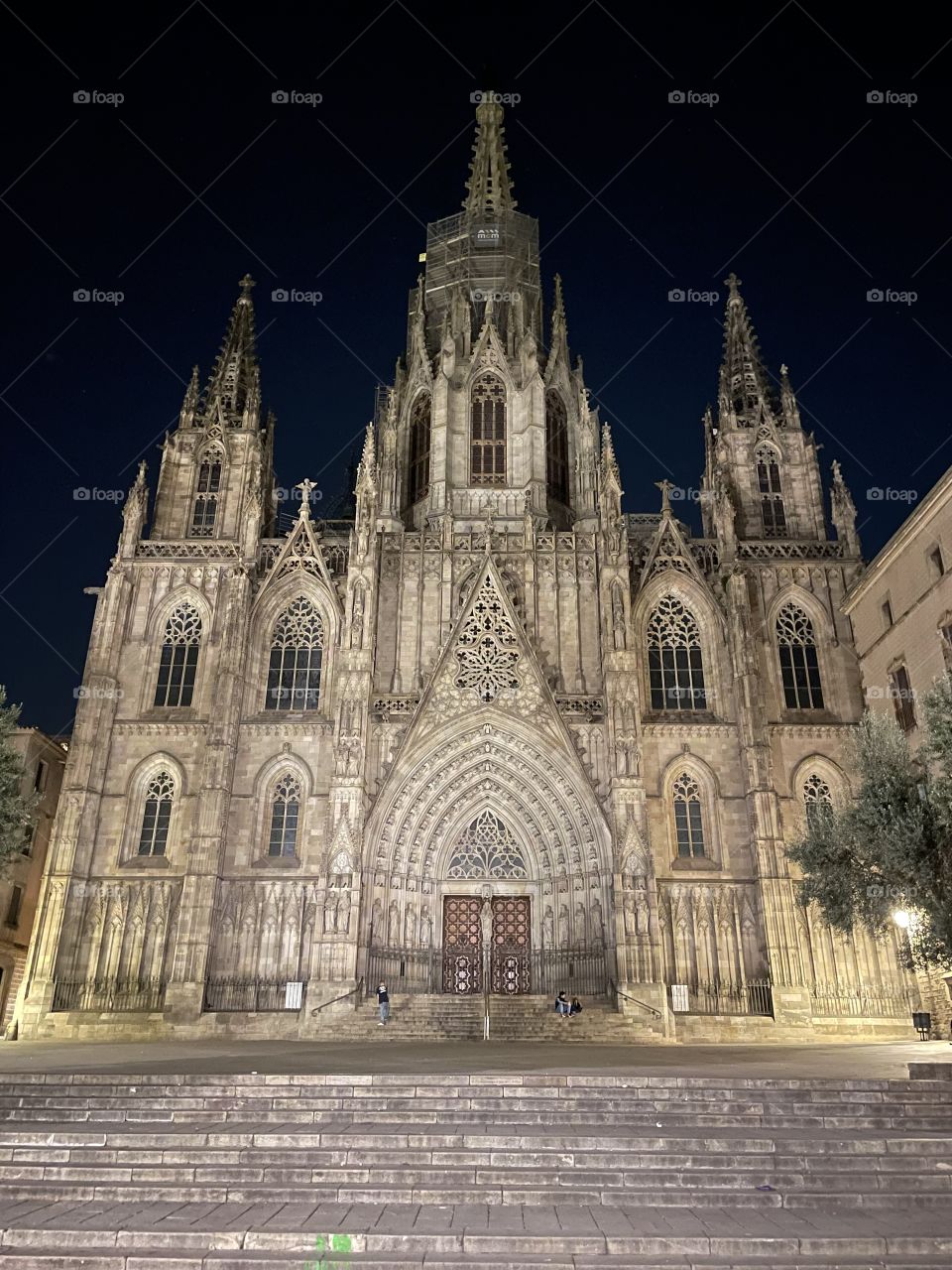 Barcelona church gothic at night