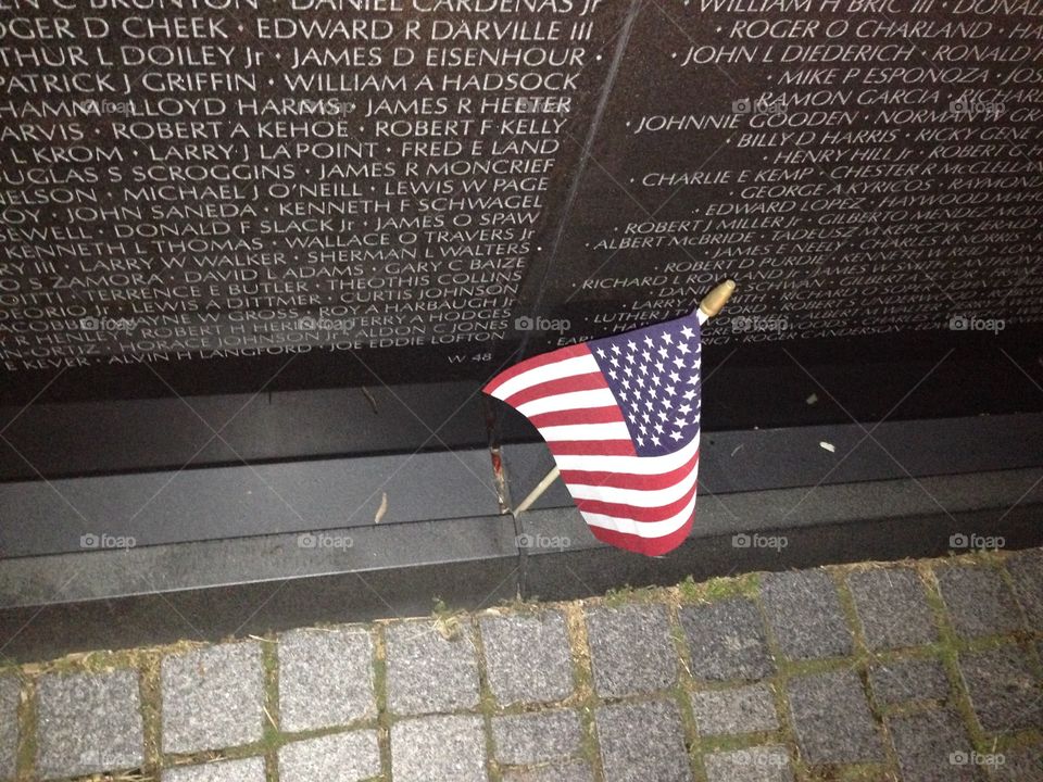 Flag left at the Vietnam War Memorial in Washington, DC
