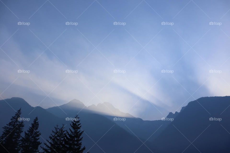 Sun rays over the mountains