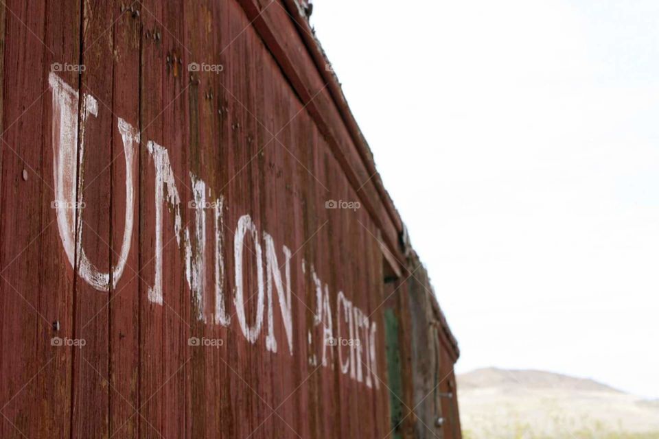 Union Pacific. Old Union Pacific train car in a ghost town called Rhyolite, Nevada. 
