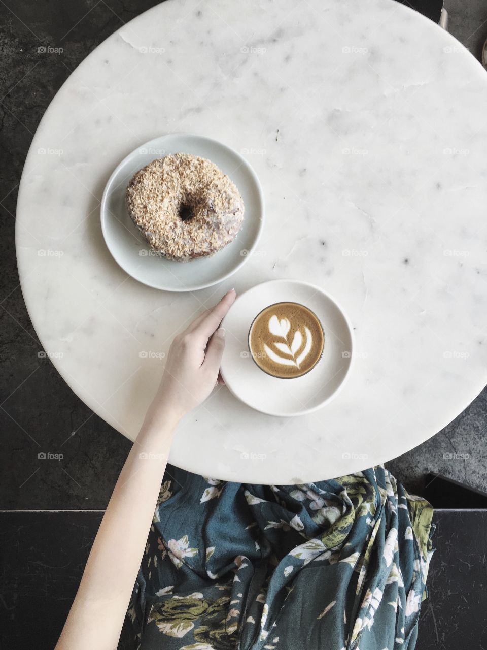 coconut donut and cortado from happy bones cafe in new york city