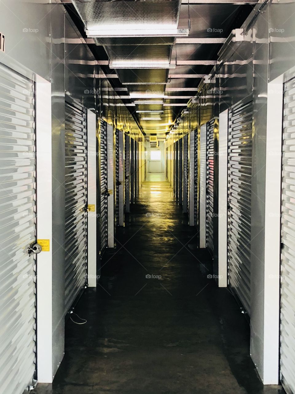 Hallway with storage units 