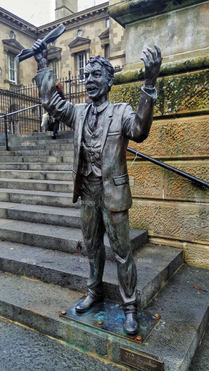 "The speaker" on the steps of Custom House in Belfast,Northern Ireland