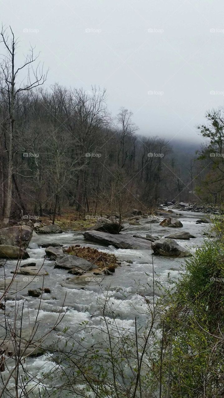 mountain river in warm winter