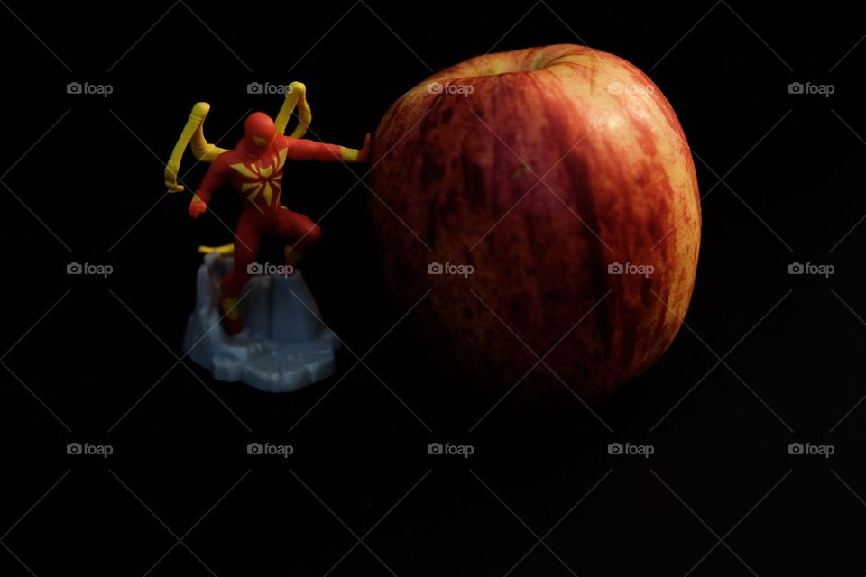 Superhero Poses With An Apple, Fruit Photography, Food Photography, Fun Food Closeup 