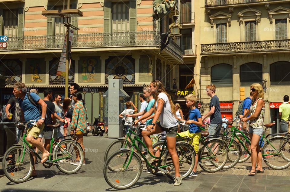 Biking tourists in Barcelona