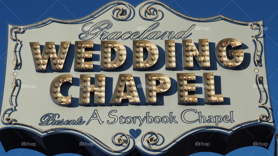 Wedding Chapel neon sign. Oldstyle vintage neon street sign Las Vegas Nevada