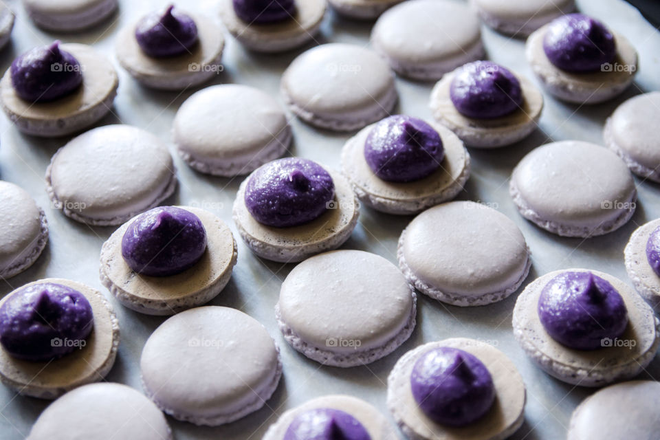 Purple lavender french macarons pastry dessert
