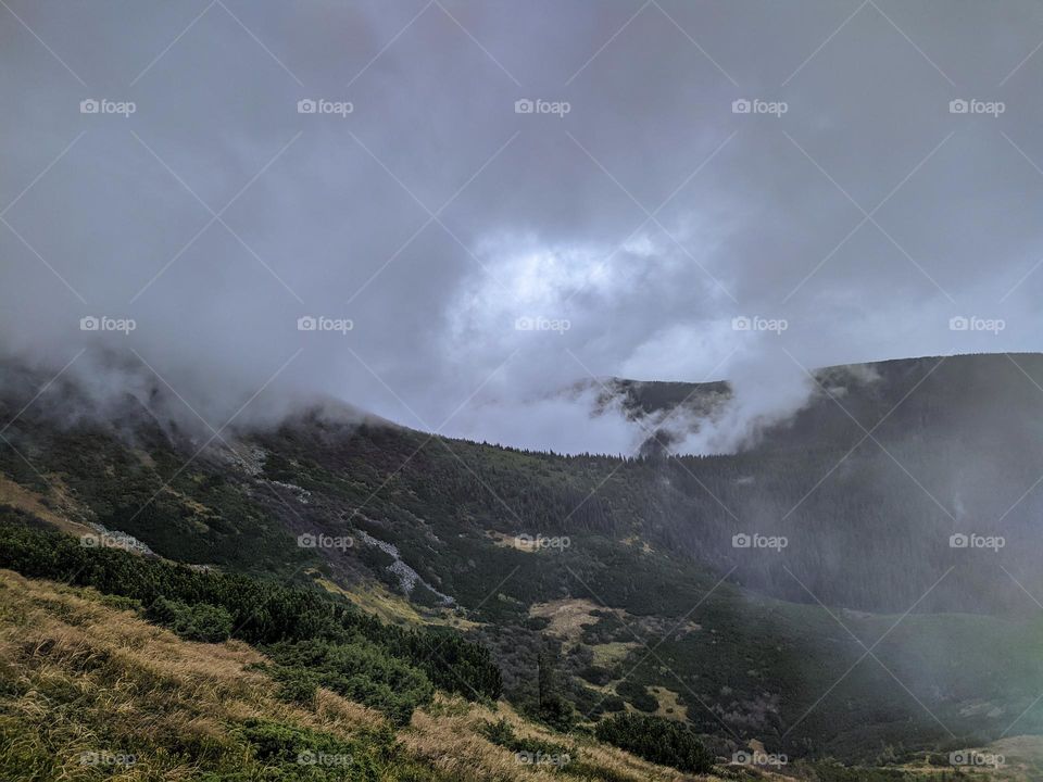 Descent from Hoverla. Carpathians Ukraine.