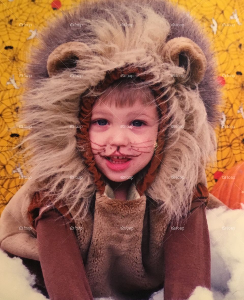Toddler in lion costume 