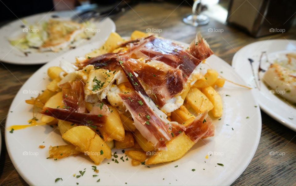 Jamon ham with eggs and fries