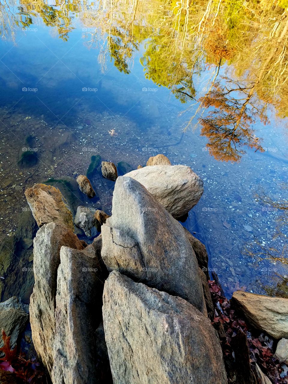 rock outcrop in lake