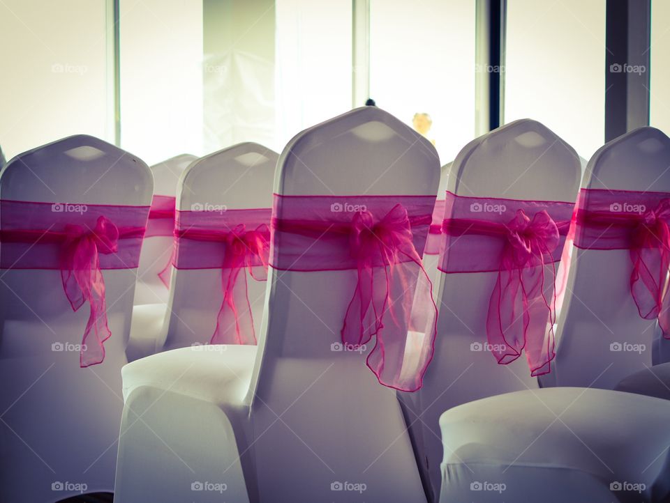 Empty chairs in wedding reception