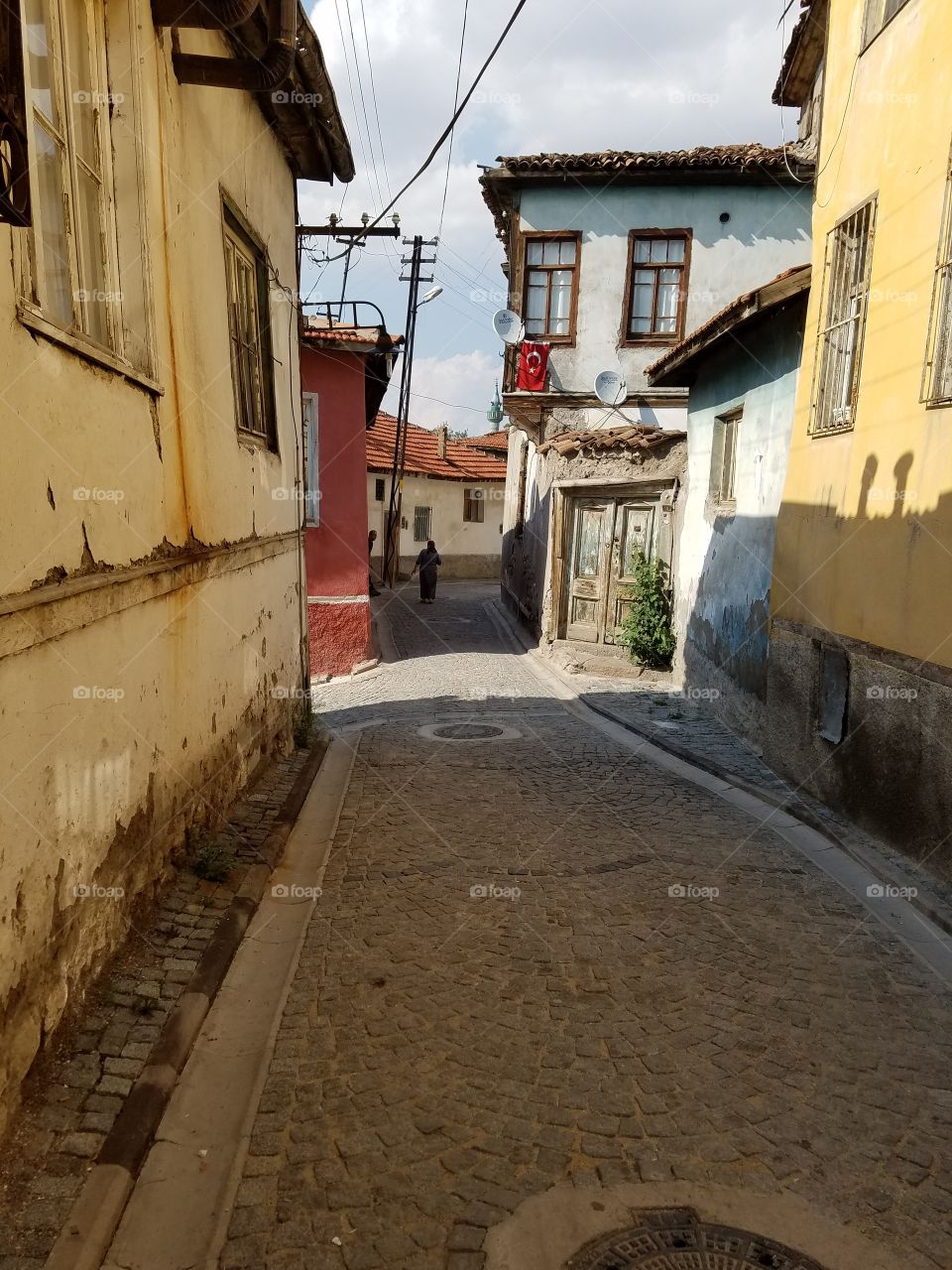 narrow city streets inside of the ankara castle in Turkey overlooking the city