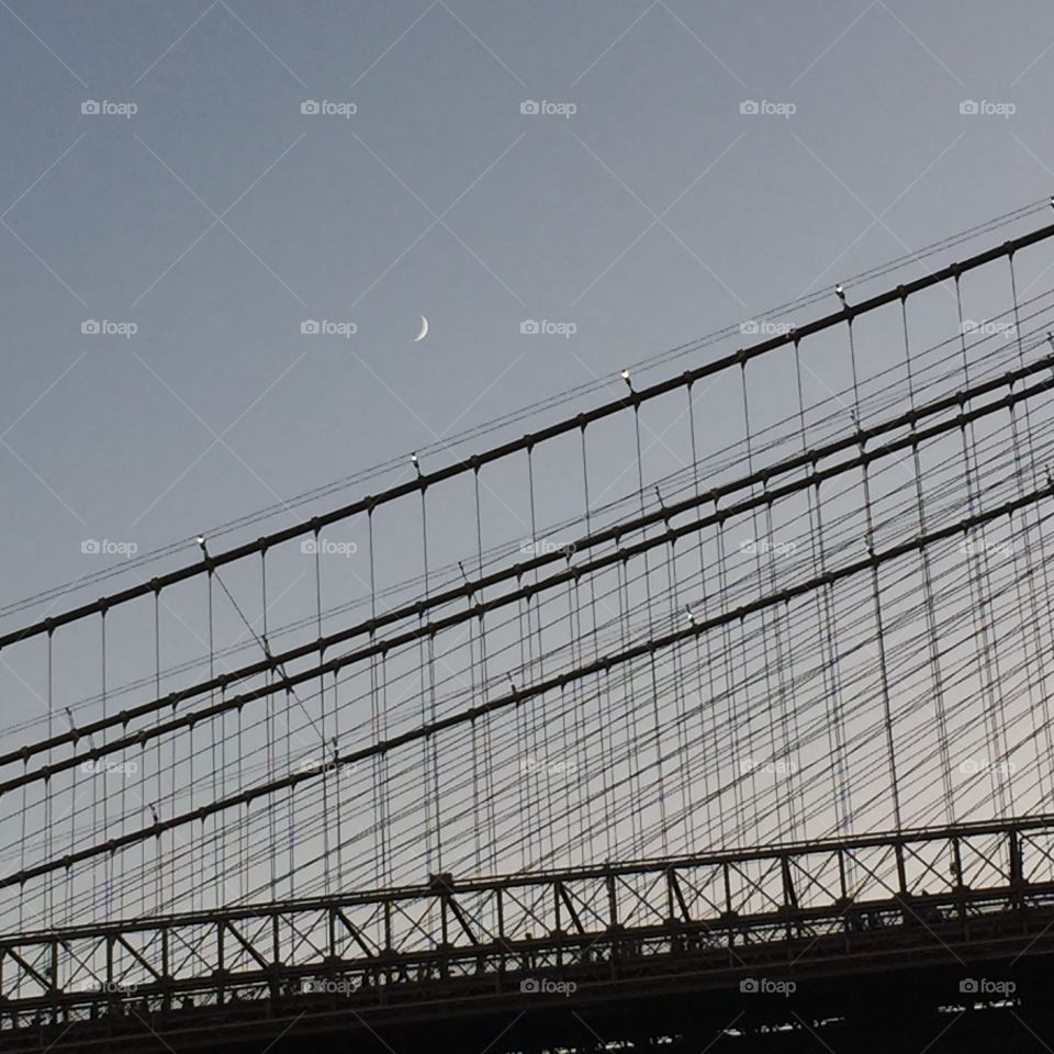 Crescent Moon by Williamsburg Bridge in Brooklyn
