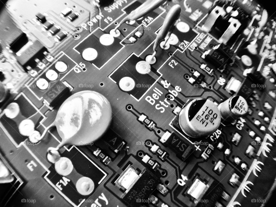a macro of circuit board in black and white