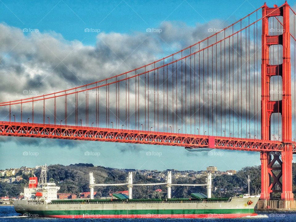 Cargo Ship and Golden Gate Bridge