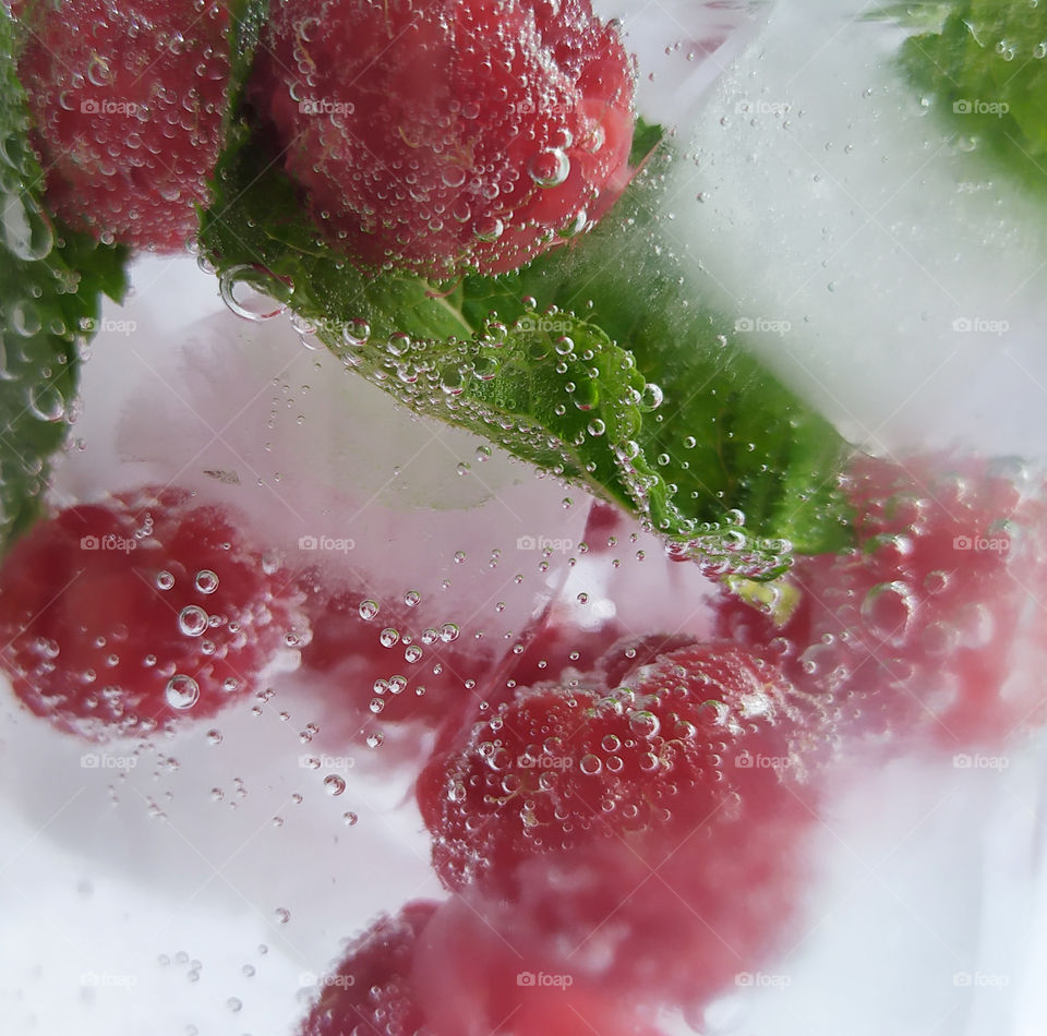 Raspberry with ice
