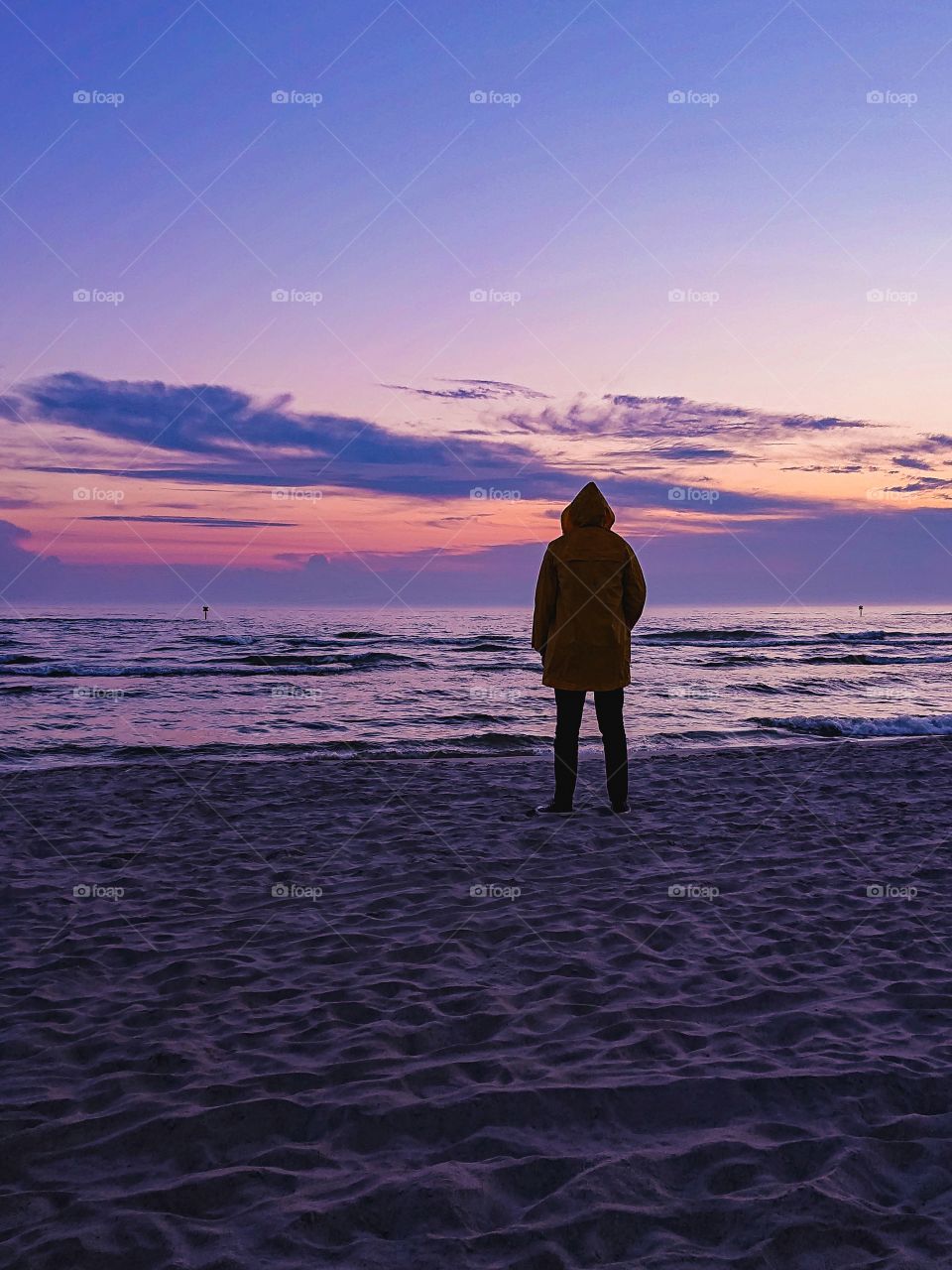 Sea man. Sunset. Baltic Sea, Poland