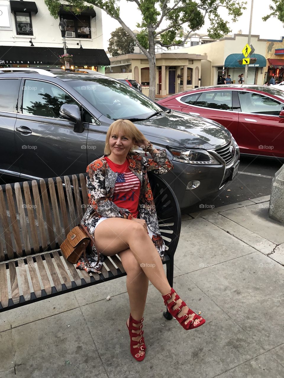 My red shoes waiting for a table at the Coyote Bar & Grill in Carlsbad CA