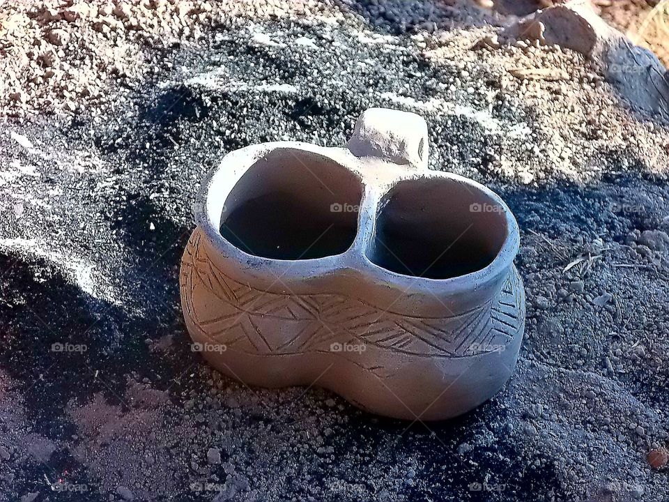 Faithful reproduction of a double ceramic jug from the Bronze Age found in Unesco heritage archaeological excavations