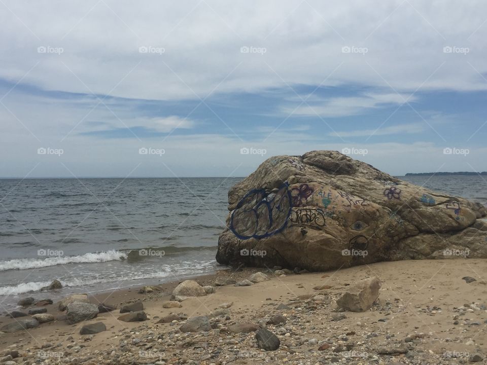 Graffitied rock at David weld in Smithtown