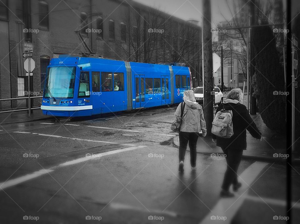 City transportation in blue trolley