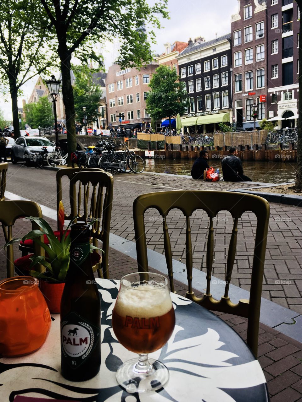 Amsterdam city view. Cafe view. 