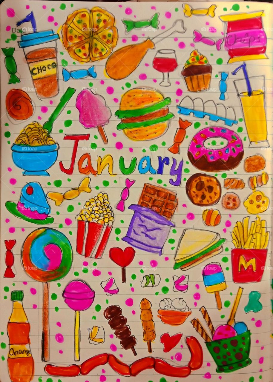 beautiful ❤✨and colourful food based poster making for the month January