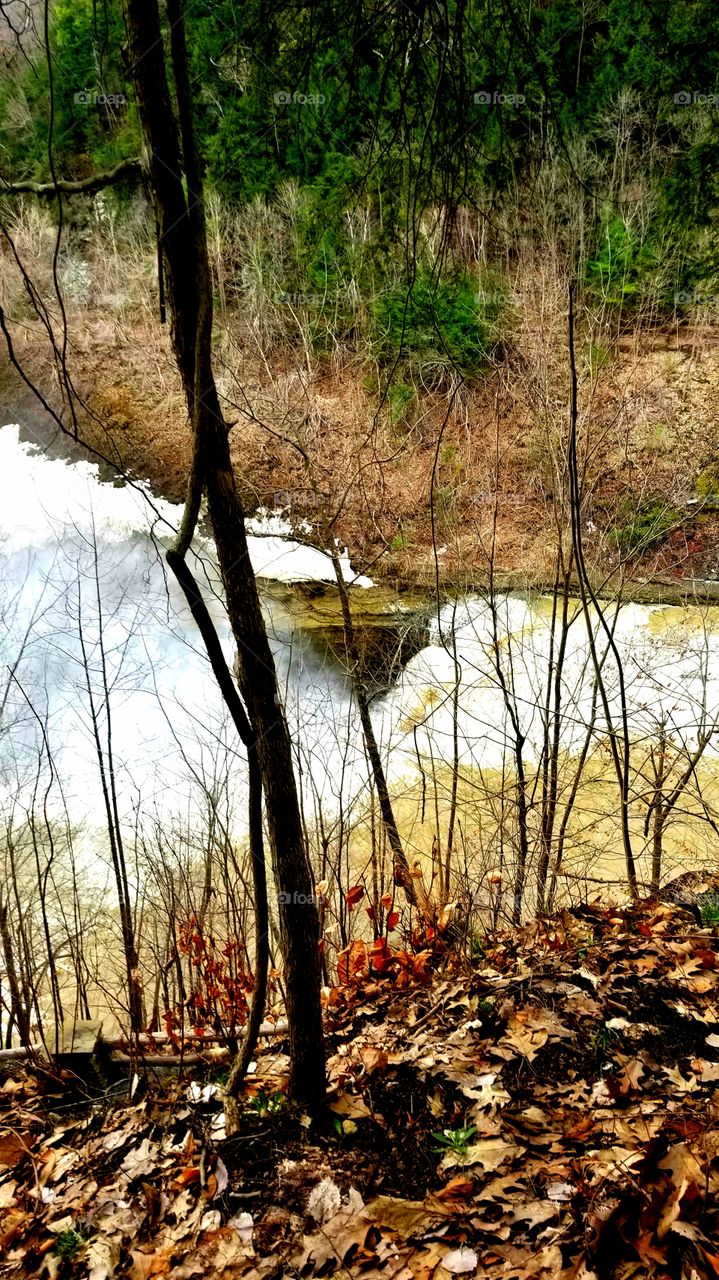 Water running over the falls, the Genesee River in Letchworth State Park